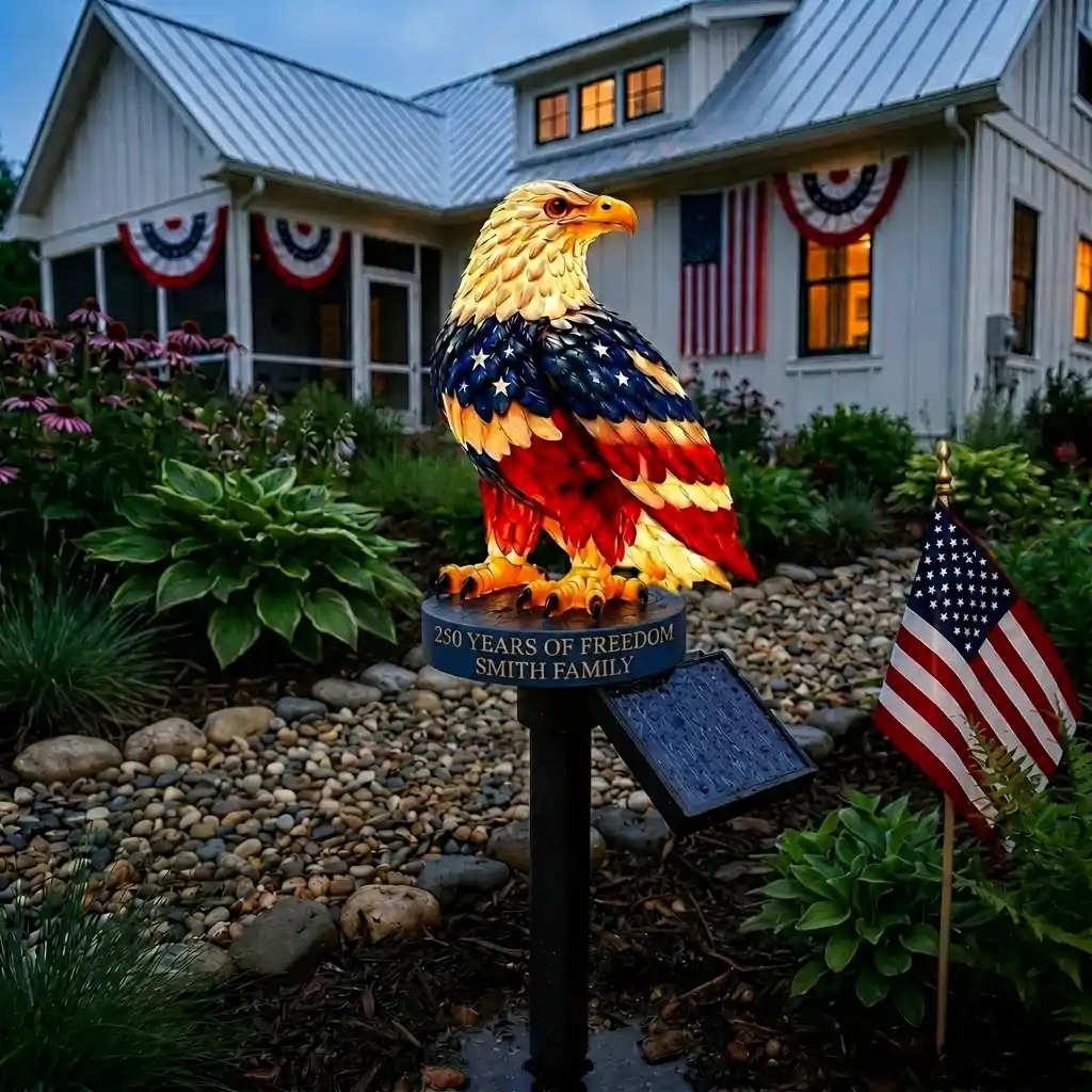 Personalized Patriotic Eagle Garden Light 250th Anniversary Solar Stake